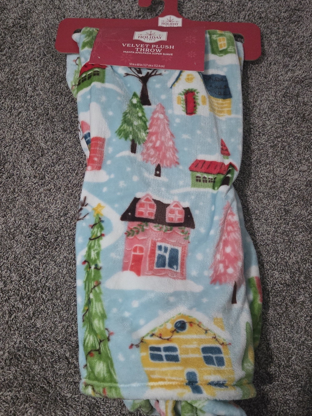 Holiday Time Velvet Plush Blanket - Light Blue Winter Village New